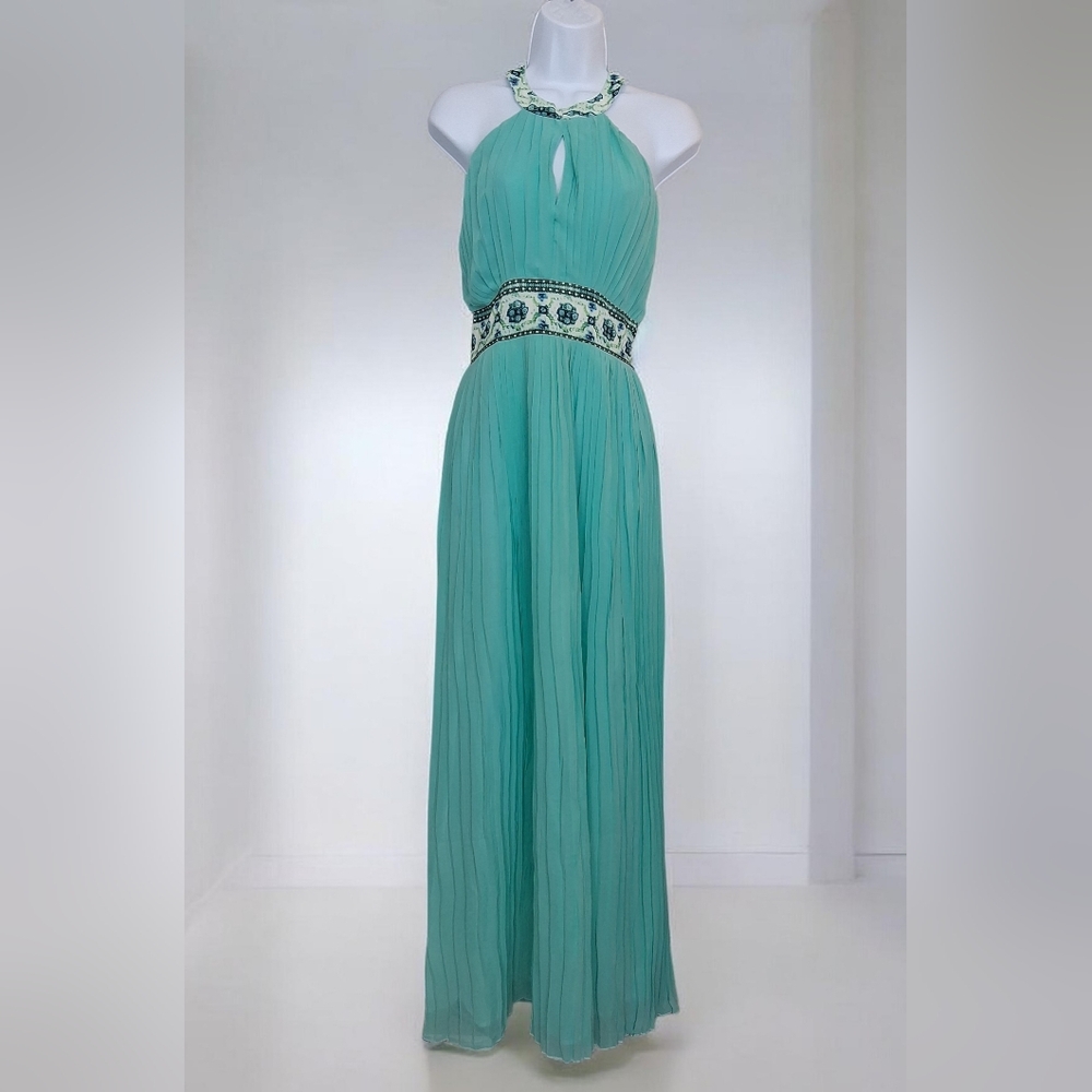 Elegant Aqua Halter Backless Prom Formal Bridal Summer Maxi Pastel Dress Small - Picture 2 of 13